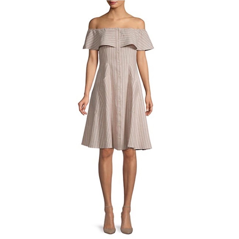 Saks Fifth Avenue Off-Shoulder Pin Striped Dress